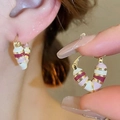 Pendientes de aro vintage con rayas de esmalte colorido en rosa y rojo dorado - Corazón de rayas rojas, rosas y blancas (Z56)