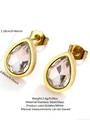 Macro-opname van waterdruppel oorbellen van verguld roestvrij staal en zirkoon - Witte Waterdruppel Stijl (BD514-white)