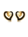 Gouden oorknopjes met dubbel hartontwerp en inleg van zwart emaille afwerking - Zwart Emaille Hart Stijl (FYD6146EH-black)