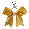 Detail of glitter bow keychain with rhinestones and silver metal lobster clasp buckle - Gold
