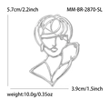 Broche de retrato minimalista plateado con ojo de circón, mide 5,7cm por 3,9cm - Blanco K/Plata