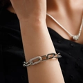 Conjunto de collar y pulsera de cadena gruesa plateada con eslabones de pedrería - Pulsera Plateada