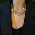 Chunky gold chain link necklace with rectangle sparkling rhinestone crystal accents - Gold Plated Necklace