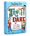 Detailed view of Truth or Dare card game packaging featuring five cartoon girls on blue box - Blue Truth Or Dare