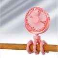 Draagbare roze octopusventilator met flexibel statief bevestigd aan houten stang - Plug-in model / Roze