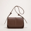Brown vintage leather shoulder bag with contrast stitching and adjustable strap - Brown