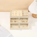 Portagioie in acrilico trasparente a 3 strati con cassetti foderati in velluto beige - Bianco Sporco