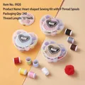 Heart-shaped sewing kit with 9 colorful thread spools and needles in a clear box - 9920 Heart Shaped Sewing Box (9 threads)