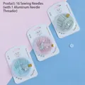 16-piece hand sewing needle set with aluminum threader in pink, green, and cyan colors - 9980 Hand Sewing Needles