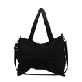 Borsa tote nera trapuntata stile balletto con maxi fiocco e tracolla regolabile - Grande / Nero