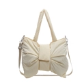 Borsa tote bianco crema con grande fiocco di design e tracolla rimovibile sottile - Grande / Bianco Sporco