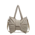 Bolso tote grande beige con lazo y correa ajustable en tejido de nailon arrugado - Caqui