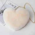 Beige Herzförmige Umhängetasche aus Kunstpelz mit goldener Kette für Damen - Gebrochenes Weiß