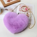Faux rabbit fur heart shaped crossbody bag in purple with golden metal chain strap - Taro