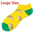 Chaussettes basses jaunes grande taille avec détails verts et motifs de tacos - Ad111 / 36-44