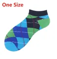 Chaussettes basses à motif argyle vert et bleu pour hommes et femmes, taille unique - A96 / 36-44