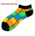 Chaussettes basses en coton à carreaux multicolores jaune, orange et bleu, taille unique - A95 / 36-44