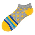 Socquettes en coton grande taille gris avec pois jaunes et rayures colorées - Ad114 / 36-44