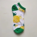 Socquettes en coton blanc avec imprimés ananas verts et design de talon contrasté - Ad122 / 36-44