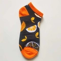 Socquettes en coton noires avec motifs oranges vifs et finitions contrastées - Ad126 / 36-44