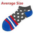 Chaussettes courtes grises en coton à pois blancs avec talon et pointe bleus - A90 / 36-44