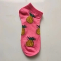 Socquettes roses à motif ananas jaune en coton mélangé doux pour femmes et hommes - Ad129 / 36-44