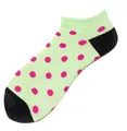 Socquettes en coton vert clair à gros pois roses et pointe noire contrastée - A88 / 36-44