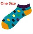 Chaussettes basses bleu sarcelle à pois colorés avec talon et pointe jaunes contrastés - A92 / 36-44