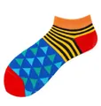 Chaussettes basses en coton à motifs géométriques avec accents orange et jaunes - A93 / 36-44