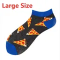 Socquettes grande taille en gris et bleu roi avec motifs de pizza de dessin animé colorés - Ad106 / 36-44
