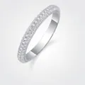 Elegant S925 sterling silver triple-row moissanite pave-set ring in white gold finish - US Size 9 / 1.0mm Moissanite Eternity Ring (R12964)