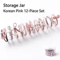 Set of 12 pink hair ties with pearls and bows in a clear storage jar for women - 12-Piece Pink Jar Set