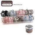 50-piece elastic hair tie set in black, blue, pink, and brown with storage jar - 50-Piece Khaki 4-Color Jar Set