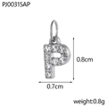 Micro-paved zirconia letter P pendant in silver stainless steel, 0.8cm small size - Letter P / Silver