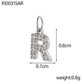 Silver micro-paved cubic zirconia letter R charm pendant measuring 0.8cm in height - Letter R / Silver