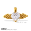18K gold plated stainless steel heart angel wing pendant with clear zircon stone - Angel Wings Heart Pendant (PJ792WEG)