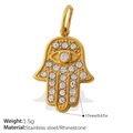 Gold plated stainless steel Hamsa Hand pendant with rhinestones measuring 17mm - Hamsa Hand Full Zircon Pendant (PJ794WEG)