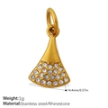 Fan-shaped stainless steel pendant with 18k gold plating and rhinestone inlay details - Gold Fan Shaped Rhinestone Pendant (PJ812WEG)
