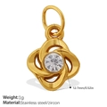 Golden flower pendant in stainless steel with white zircon center, 12.7mm diameter - Four Leaf Flower Zirconia Pendant (PJ947WEG)
