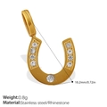 Gold stainless steel horseshoe U-shape pendant with rhinestones and dimensions - Horseshoe Shape Zircon Pendant (PJ950WEG)