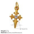 18k gold plated stainless steel cross pendant featuring a central crystal stone accent - Embossed Edge Cross Pendant (PJ955WEG)