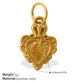 18k gold plated heart charm in stainless steel with crown and embossed flower patterns - Crown Embossed Heart Pendant (PJ956G)