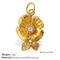 18k gold plated stainless steel floral pendant with sparkling center rhinestone charm - Gold Flower Rhinestone Pendant (PJ957WEG)