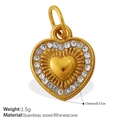 Golden heart pendant charm with sparkling rhinestones and stainless steel core - Double Layer Zircon Heart Pendant (PJ959WEG)