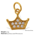 18K gold plated stainless steel crown charm with white rhinestones and size detail - Gold Rhinestone Crown Pendant (PJ960WEG)