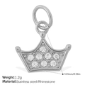 Silver stainless steel crown pendant with rhinestones, 14.3mm jewelry charm - Silver Rhinestone Crown Pendant (PJ960WES)