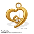 Golden heart-in-heart stainless steel pendant with sparkling center rhinestone - Nested Heart Rhinestone Pendant (PJ961WEG)