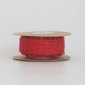Deep red ribbed ribbon with decorative lace edges wound on a spool for gift wrapping - With Core / Size 10 / Red