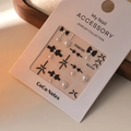 5D gold stamping nail charms set MJ-014 with black bows, pearls, and silver stars - MJ-014 Silver Foil Style