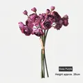 Artificial ranunculus flower bouquet in dark purple for wedding home decor, 26cm height - Height approx 26cm / Dark Purple